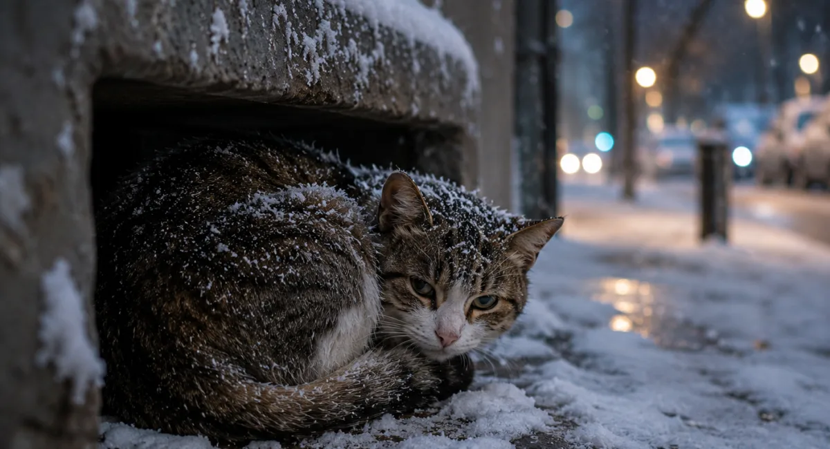 бездомна котка през зимата