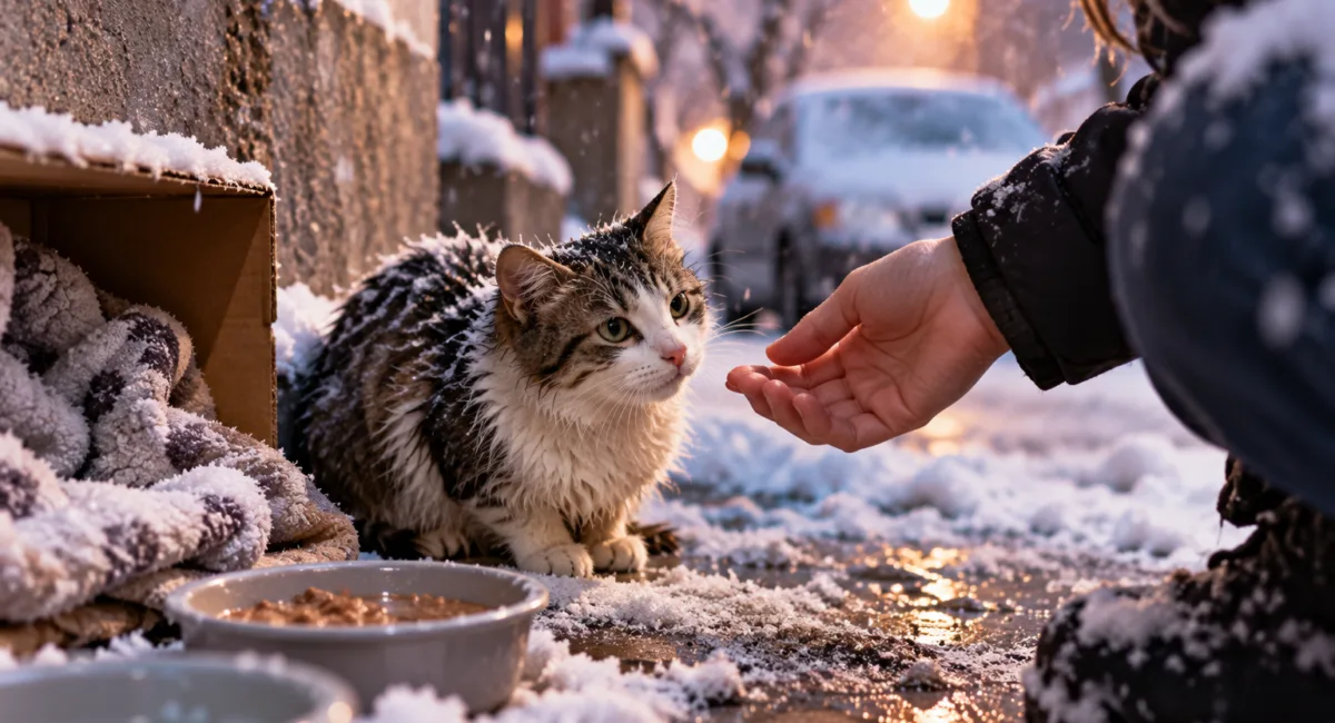 намерена котка през зимата