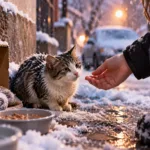 намерена котка през зимата